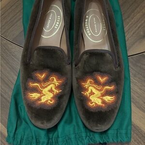 Stubbs and Wootton brown velvet witches loafers